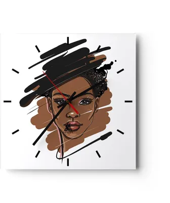 Produktbild von Wanduhr - Quadrat - Glasuhr - Afrikanisch Modern Porträt - 40x40cm - Schleichendes Uhrwerk - Lautlos - zum Aufhängen bereit - Dekoration Modern - Wanddekoration aus Glas - C3AC40x40-4646