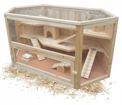 Productafbeelding van Kooi kleine dieren hout - 115 x 60 x 58 cm - 3 verdiepingen - Met huisjes en wippen