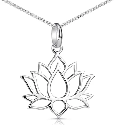 Produktbild von MATERIA Lotusblüte Kette Silber 925 - Lotusblume Schmuck Anhänger mit Halskette für Damen oder Mädchen mit Geschenk-Box KA-69-Silber
