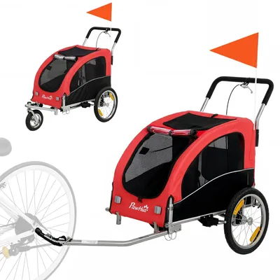 Produktbild von 2-in-1HundeanhängerfürFahrradFaltbarerHundebuggyfürkleine&mittelgroßeHundebis20kg,Rot