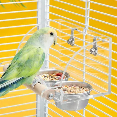 Produktbild von Vogelfutter Wasserschale - transparent - Edelstahlnäpfe für Papageien - Holzständer für Wellensittiche - Graupapageien - Turteltauben - Wellensittiche - Conures - Nymphensittiche - Finken