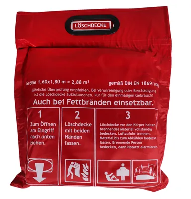Produktbild von EXDINGER Löschdecke 1,60 x 1,80 m in Tasche zum Aufhängen mit Grifftaschen zur sicheren Handhabung