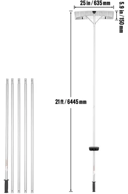 Zdjęcie produktu dla Skrobaczka do dachu - Regulowana rączka (1,5-6 m) - Aluminiowa odśnieżarka z kołami ochronnymi