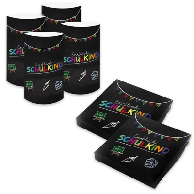 Produktbild von itenga 6x Windlicht + 40x Servietten - Schulkind - schwarz
