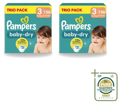 Produktbild von 2 x Pampers Baby-Dry Windeln Größe 3, 6-10 kg - Vorratspackung - 2 Stücke