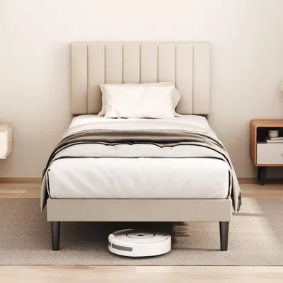 Produktbild von Bettgestell 90 x 200 cm, Tragkraft 500 kg, 22 cm Staufach, Einzelbett, Holz-Metall-Konstruktion, Plattformgestell, leiser Betrieb, stabile Bewegung,