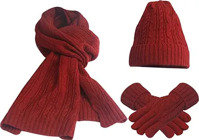 Produktbild von Damen Schal Mütze Handschuhe Set Warme Winterset Gestrickt Beanie Schnee Hut