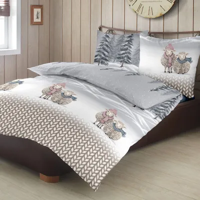 Produktbild von Traumschlaf Feinbiber Bettwäsche Schäfchenwinter grau 155x220 cm + 80x80 cm