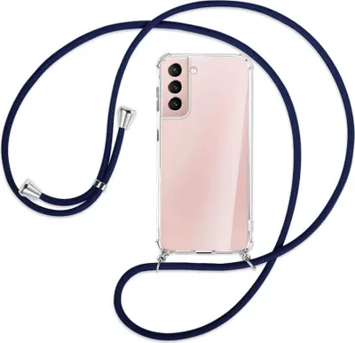 Produktbild von Handykette Backcover-Schutzhülle mit Band (Metall silberfarben) für Samsung Galaxy S21 Plus 5G - dunkelblau