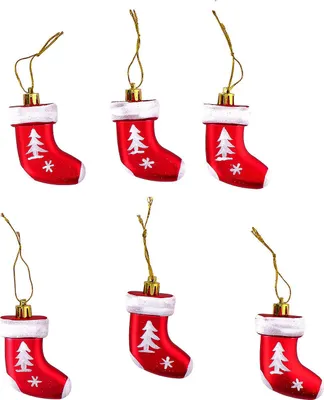 Produktbild von Weihnachtsbaumschmuck, 6er- Set Weihnachtssocken mit Aufhänger für Sträuße und Christbaum, Advents- und Weihnachts-Deko