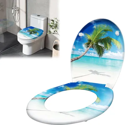 Obrázek produktu pro Oválné WC víko a sedátko XINZI s mechanismem jemného zavírání, antibakteriální WC sedátko, WC sedátko a víko z tvrdého plastu (design nekonečného oceánu)