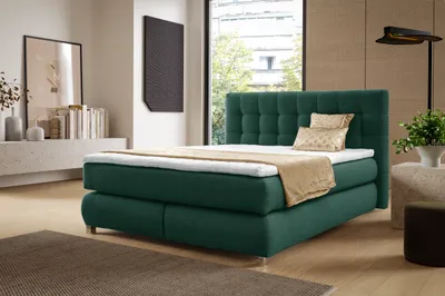 Produktbild von Echtes Boxspringbett BLAKE mit Pocketmatratze|Bonellmatratze Familienbett|Topper|Taschenmatratze|Polsterbett|Schlafzimmer (200x200, Flaschengrün)