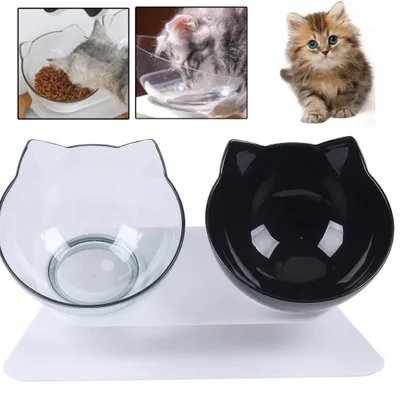 Produktbild von Doppelt erhöhte Katzennäpfe mit Ständer, 15 geneigte Katzennäpfe mit Nackenschutz, Futter- und Wassernapf für Katzen oder kleine Hunde