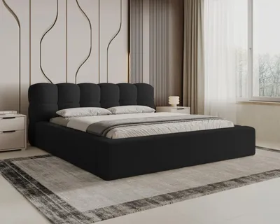 Produktbild von Chilly Möbel Design Bett Milan - Komfort Polsterbett mit Bettkasten, Metallrahmen, Stauraum und gepolstertem Kopfteil 180x200 cm / Bouclé / Schwarz