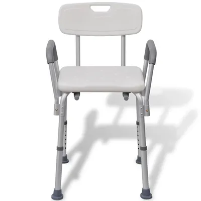 Immagine prodotto di Sgabello da doccia AIORBER, regolabile in altezza, in alluminio, leggero e stabile, con schienale e braccioli, per anziani, 53 x 41,5 x 84,5 cm, bianco