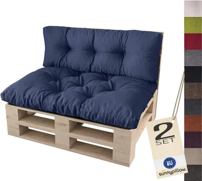 Produktbild von sunnypillow Palettenkissen für Palettenmöbel - 2er Set - Palettenauflage 120 x 80 für Palettensofa - Palettenpolster für Garten, Gesteppte Kissen für Europaletten - Sitzkissen & Rückenkissen Blau