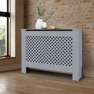 Produktbild von ML-Design Heizkörperverkleidung mit Wabenmuster 112x19x82 cm, Grau, aus MDF lackiert für Schlafzimmer Wohnzimmer