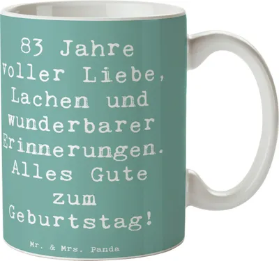 Produktbild von Mr. & Mrs. Panda Becher Spruch 83. Geburtstag - Meeresbrise - Geschenk, Geburtstagsgeschenk, Kaffeetasse, Pott, Erinnerungen, Happy Birthday, wunderbare, cappuccinotasse