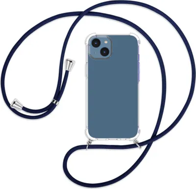 Produktbild von Handykette Backcover-Schutzhülle mit Band (Metall silberfarben) für Apple iPhone 14 (6.1'') - dunkelblau