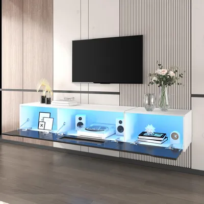 Produktbild von STILVORA TV-Schrank mit 3 Klapptüren und Hochglanz,TV-Lowboard mit LED-Beleuchtung durch APP-Steuerung,Fernsehschrank aus PB,Weiß