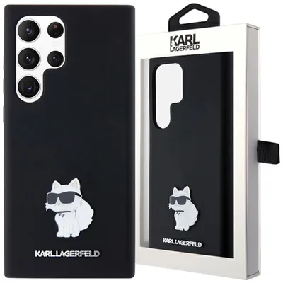 Produktbild von Karl Lagerfeld Silikon Choupette Metall Pin - Hülle für Samsung Galaxy S24 Ultra (Schwarz)