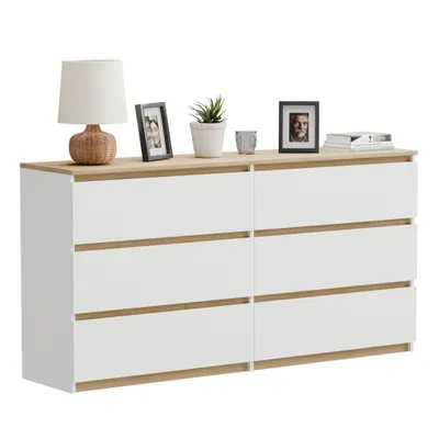 Produktbild von Kommode Schubladenkommode Weiß Eiche Torro 140 cm mit 6 Schubladen modern geräumig für Wohnzimmer Schlafzimmer