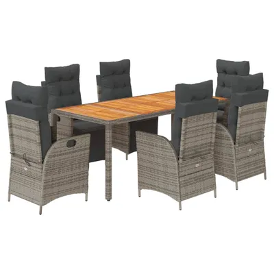 Obrázek produktu pro vidaXL 7dílný zahradní jídelní set s polštáři Grey Poly Rattan