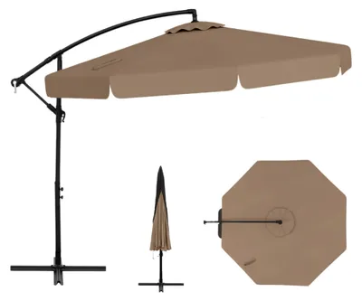 Immagine prodotto di KOMFOTTEU, ombrellone da giardino, 300 cm, con manovella, base a croce e copertura protettiva. Ombrellone da esterno con inclinazione regolabile di 35°, ideale per terrazza, piscina, giardino e mercati. Colore: marrone