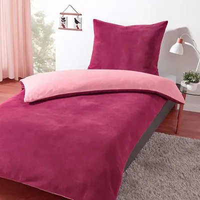 Produktbild von Heimtexland Teddy Flanell Wende Bettwäsche Set I Winter Bettbezug I kuschelig weich und warm I Kopfkissen 80x80 I Bettdecke 135x200 I Cashmere Touch Geschenkidee Weihnachten Typ751 Malve