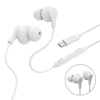 Obrázek produktu pro Hama Curly, Kabel, Hovory/hudba, 20 - 20000 Hz, 16 g, Sluchátka s mikrofonem, Bílá