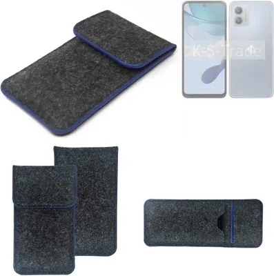 Produktbild von K-S-Trade Handy-Hülle Schutz-Hülle kompatibel mit Motorola Moto G53y 5G Filztasche Pouch Tasche Case Sleeve Filzhülle dunkelgrau, blauer Rand