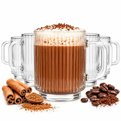 Image de 6x Verres à café Verres à thé 360 ml Empilables avec structure en relief Verres à boire