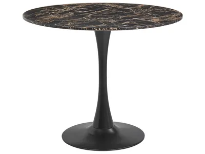 Produktbild von BELIANI Esszimmertisch Schwarz u. Gold Marmor Optik Rund 90 cm MDF-Platte Metall Modern für Esszimmer Küche Wohnzimmer