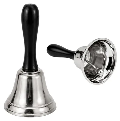 Produktbild von Relaxdays Metallische Tischglocke in Silber mit schwarzem Griff, geeignet für Theken, 12,5 cm
