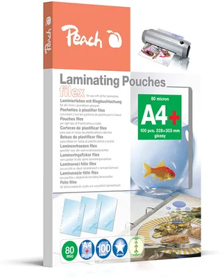Produktbild von Peach Laminierfolien A4  80mic glänzend mit Ringbuchlochung retail
