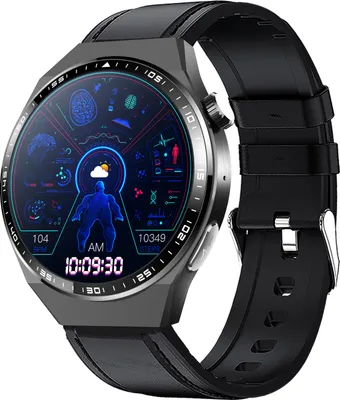 Produktbild von INF Smartwatch mit EKG, Körperzusammensetzungsanalyse, Blutzusammensetzungsanalyse (Harnsäure, Blutfette) Schwarzes Lederarmband