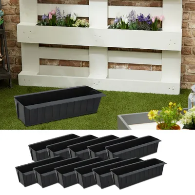 Produktbild von Pflanzkasten gewellt 12er Set für Europalette Kunststoff 37x9,5x13,5cm Pflanzkübel Pflanzeinsatz Kräuterbeet