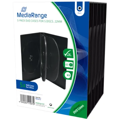 Produktbild von MediaRange BOX35-5, DVD-Hülle, 5 Disks, Schwarz, Kunststoff, 120 mm, RoHS