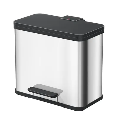 Produktbild von Hailo Öko trio Plus L Tret-Mülltrenner - freistehender 3 x 9 Liter Dreifachmülleimer aus Edelstahl - Mülltrennsystem mit soft close Deckel - 3-fach Abfalltrenner für die Küche