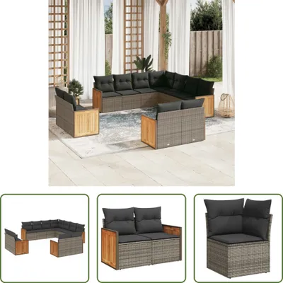 Produktbild von The Living Store 11-tlg. Garten-Sofagarnitur mit Kissen Grau Poly Rattan