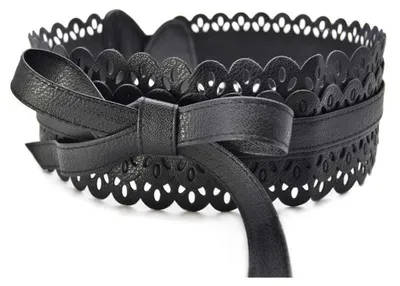 Produktbild von Damen Gürtel Bindegürtel Schwarz Boho Taillengürtel Lochmuster Elastischer Wickelgürtel