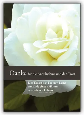 Produktbild von Schöne Trauer Dankeskarte mit edler Rose: Danke für die Anteilnahme und den Trost