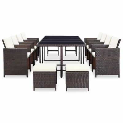 Produktbild von vidaXL 13-tlg. Garten-Essgruppe mit Auflagen Poly Rattan Braun