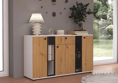 Produktbild von Kommode Salsa 2 Lamellenoptik Anbauwand Wohnwand Sideboard MDF Artisan + Weiss