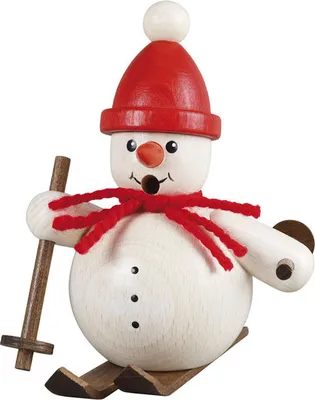 Produktbild von Räucherfigur - Schneemann auf Ski und roter Mütze