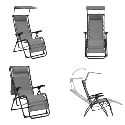 Image de vidaXL Chaise longue pliante Textilène Gris - Chaise longue - Chaises longues - Chaise de jardin