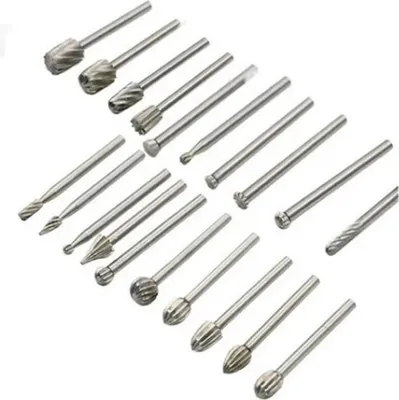Zdjęcie produktu dla 20PCS Obróbka drewna Mały pilnik obrotowy 3mm Stal szybkotnąca Szlifierka do grawerowania Kolor srebrny
