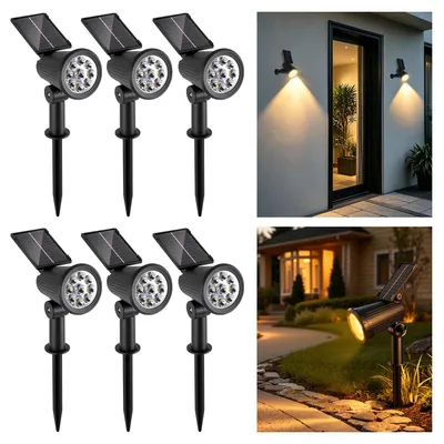 Produktbild von Peviasot 6X LED Solar Gartenstrahler mit Erdspieß Gartenleuchte Solarleuchte Solarstrahler Außen Wasserdicht IP65 3W Warmweiß