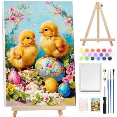 Produktbild von Malen nach Zahlen Set Ostern Küken für Erwachsene mit Rahmen 20x30cm