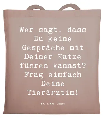 Produktbild von Mr. & Mrs. Panda Tote Bag Spruch Tierärztin Gespräche - Braun Pastell - Geschenk, Berufe, Laptoptasche, Stoffbeutel, Shopping Tasche, Tiergesundheit, Katzenbesitzerin